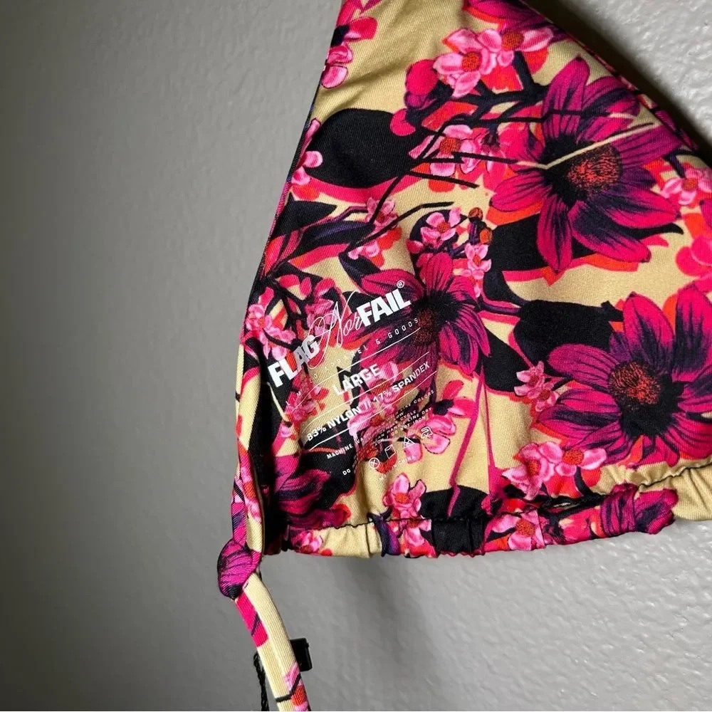NEW Flag Nor Fail Floral Print Triangle Halter Bikini Swim Top Womens Size Large
